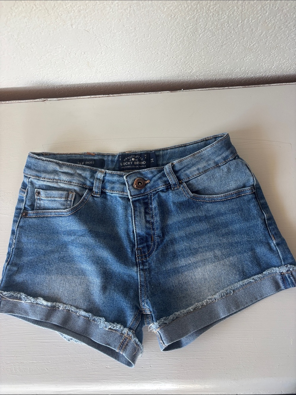 Girls Lucky Brand Medium Blue Denim Frayed Cuff Shorts